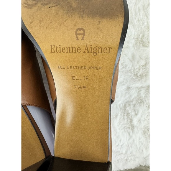 Etienne Aigner "Ellie" All Leather Slingback 3" Heel in Brown Size 7.5M - Picture 7 of 11